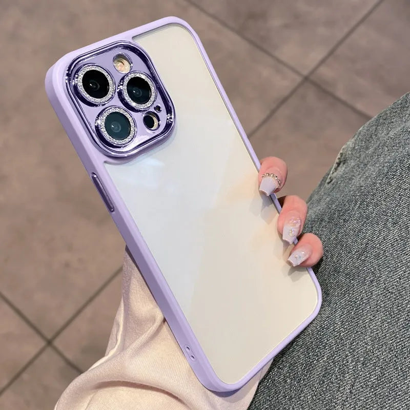 Electroplated glitter lens film full coverage phone case for iPhone, dark purple colour