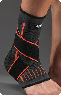 Adult sports ankle support in black colour shown, suitable for basketball and running.