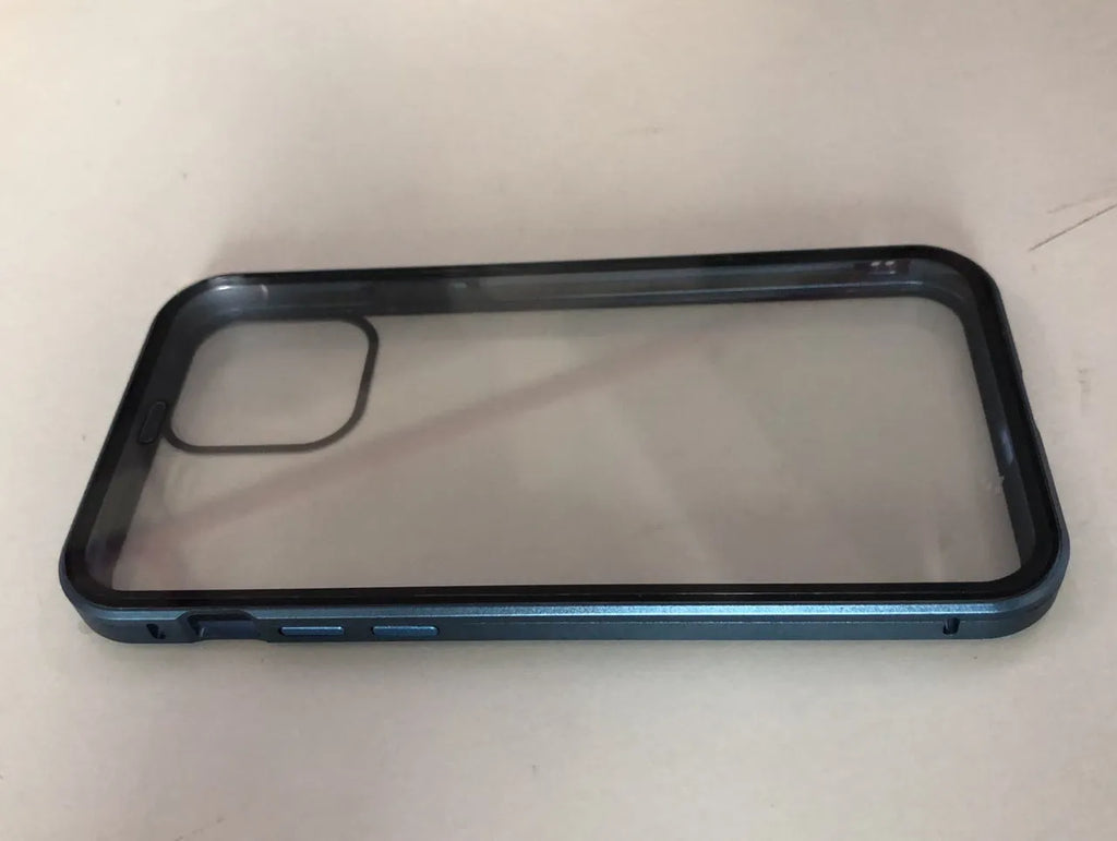 Glass anti-spy phone case with closed clamshell design showing geometric styling