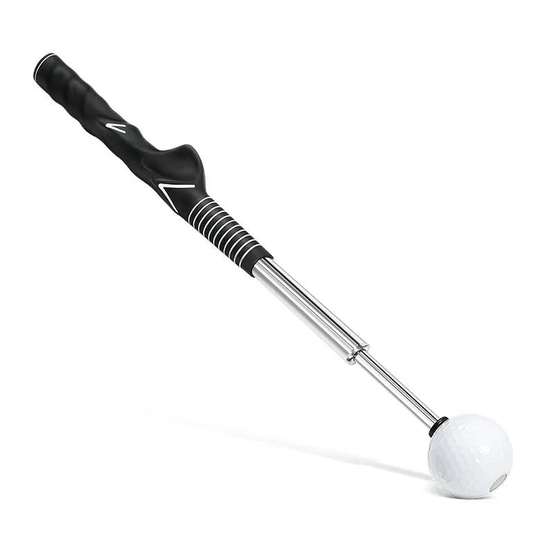 Telescopic golf swing trainer with stainless steel construction in black, blue, or red colours