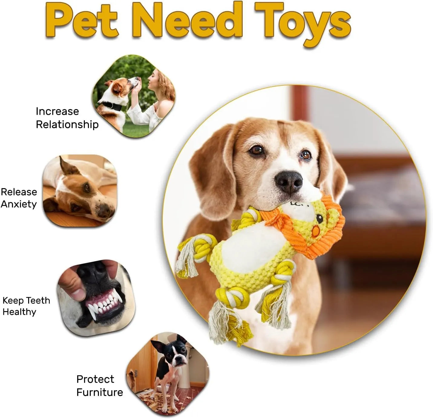 Lion and monkey shaped plush squeaky dog toys for medium and large breeds