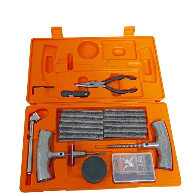 Speedy Seal emergency tyre repair tool set with pressure gauge in compact suitcase