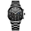 Men's waterproof quartz watch in black and rose red gold with 12mm thickness on wrist