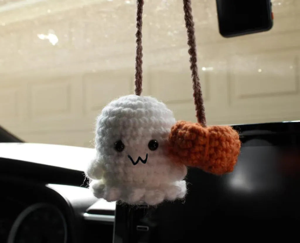 Hand-woven polyester car hanging ornament in cartoon character design