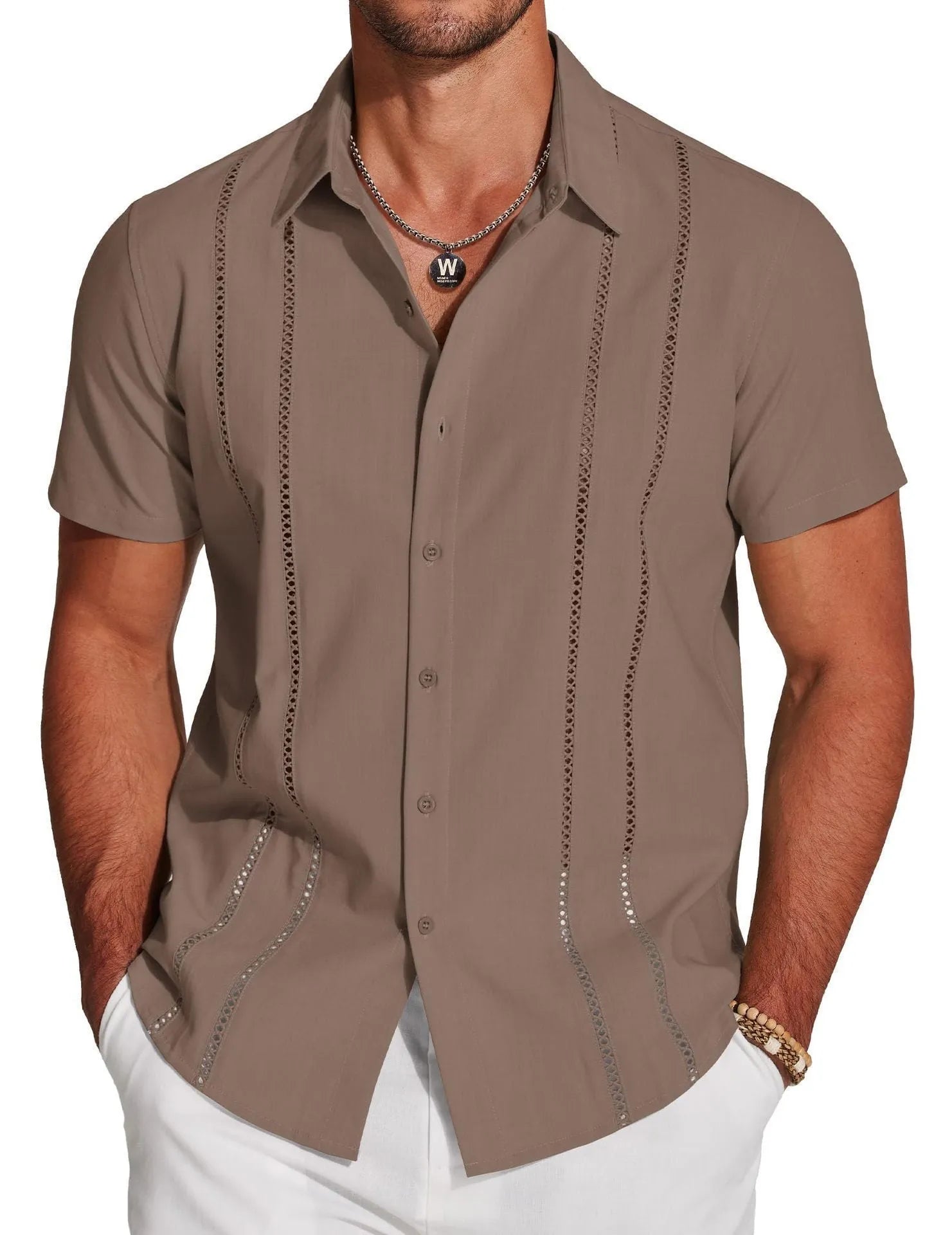 Men's slim fit Hawaiian shirt with digital printed pattern and short sleeves