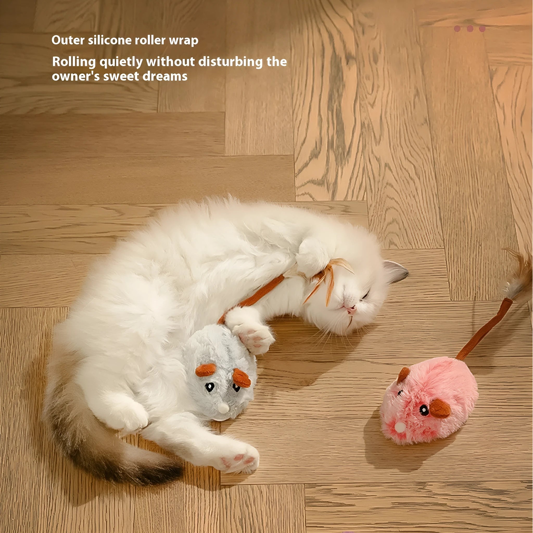 Electric cat pole toy with plush mouse in pink, gray or purple colours