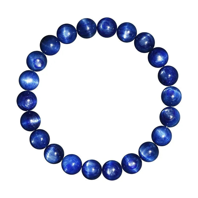 Natural blue crystal ball bracelet with geometric Ruyi design and polished 7A grade crystal beads