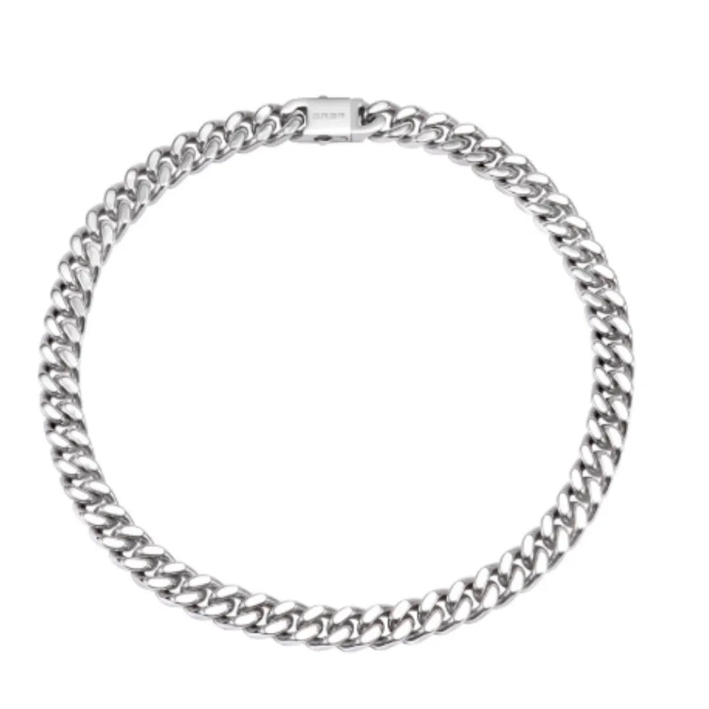 Polished titanium steel Cuban link choker chain necklace in 12mm width on black background