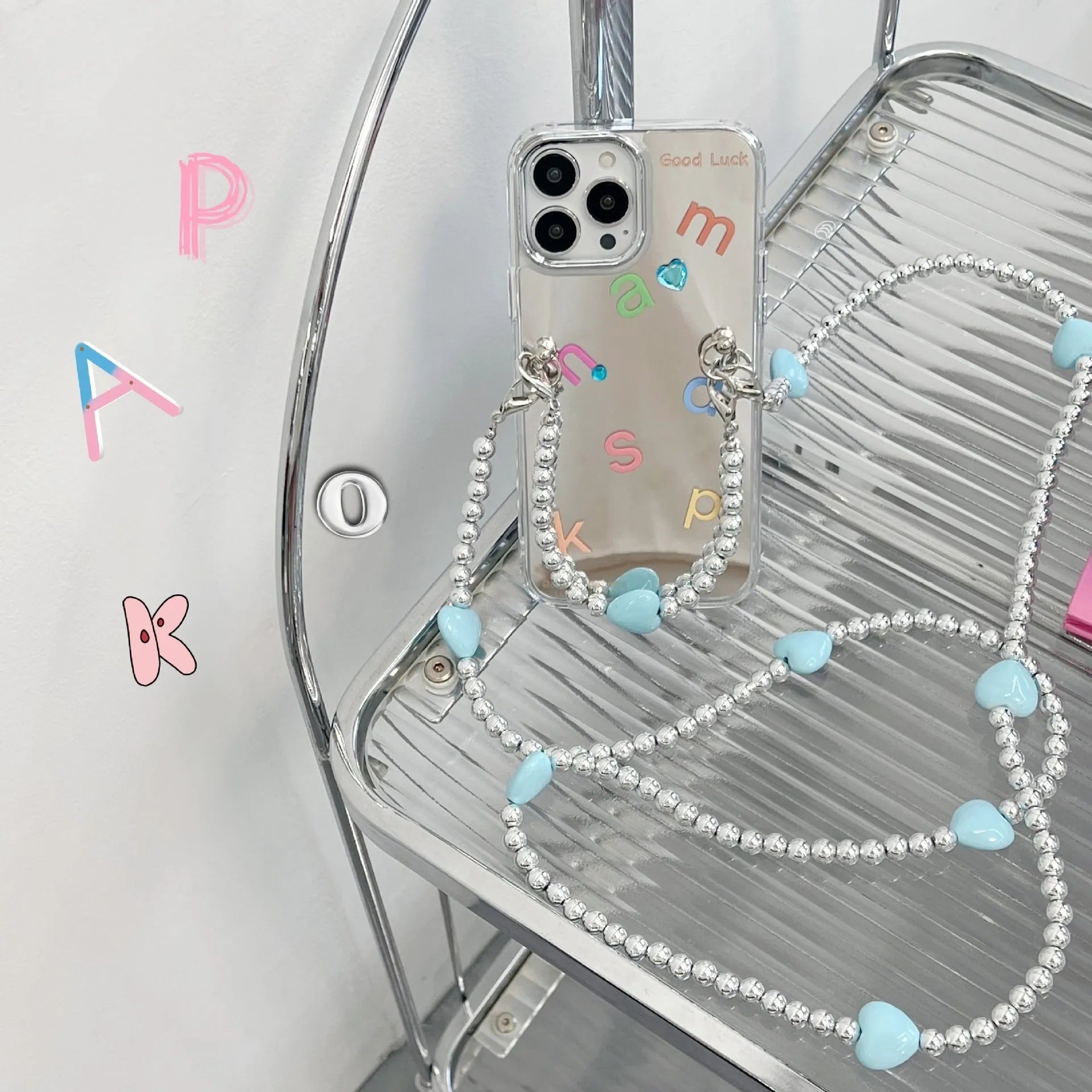 Silver Gray TPU mirror phone case with English alphabet letters and random rhinestones paster for iPhone