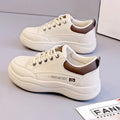 Women's Korean-style white synthetic leather casual shoes with cross straps and round toe