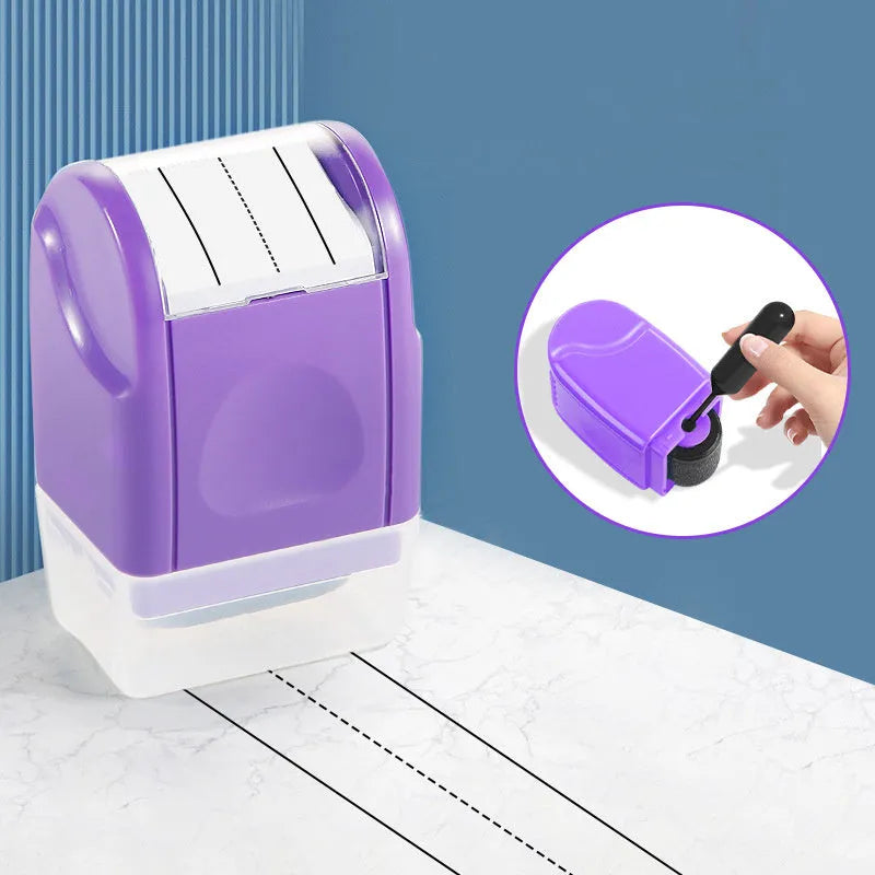 Rectangular plastic roller seal for stamping English lines, shown in multiple colour options.