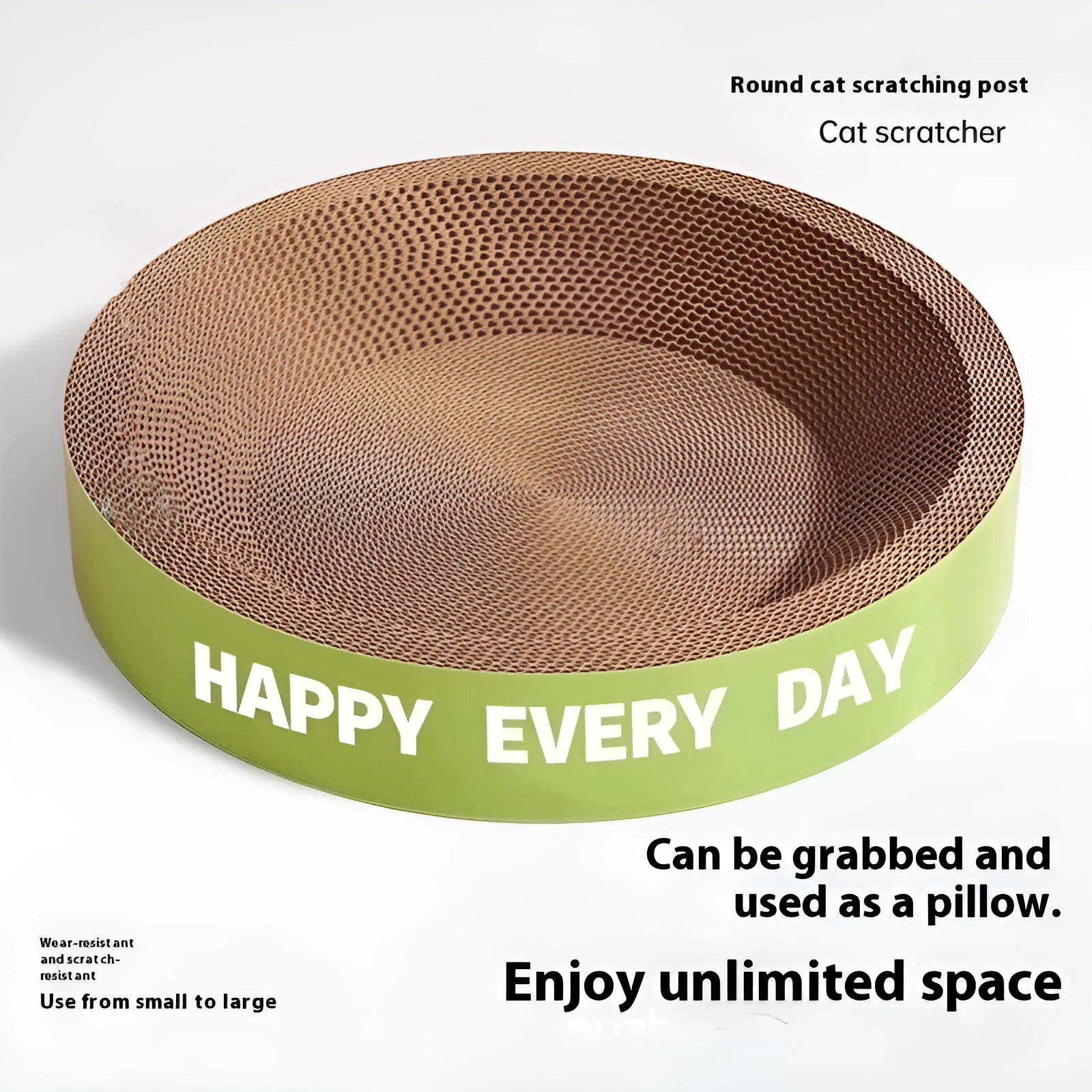 Green round cat scratching nest with sisal surface measuring 50cm diameter