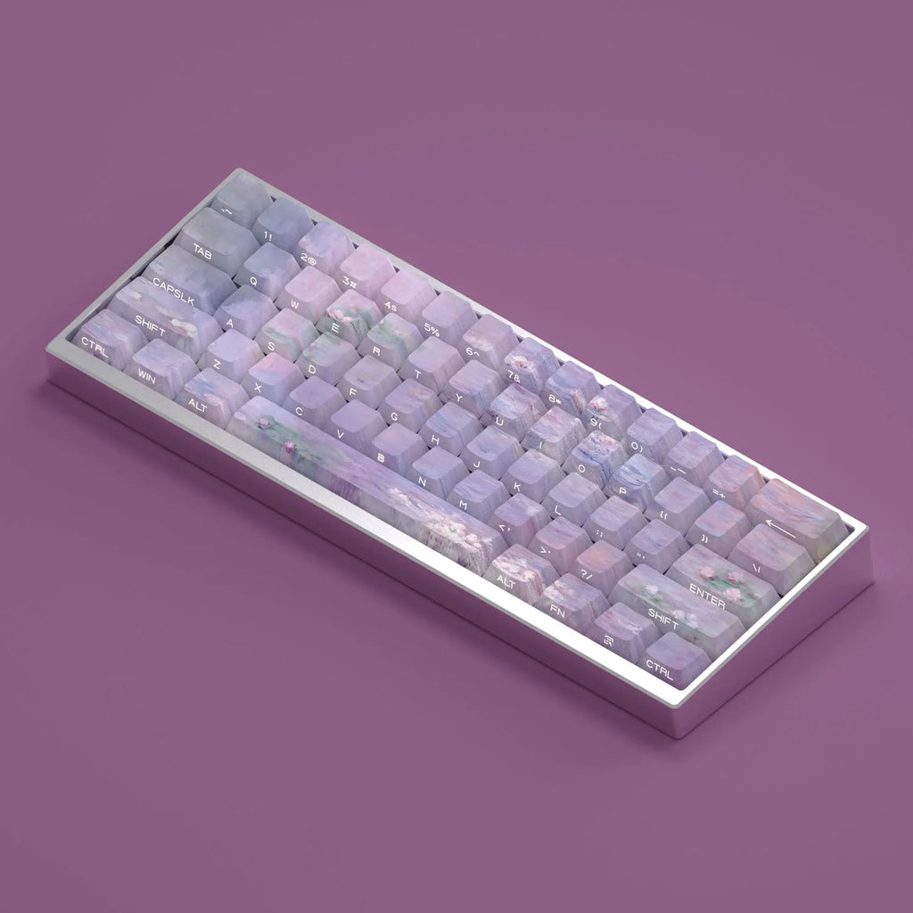 Wenshao Sleeping Lotus side-carved translucent PBT keycap set with 130 keys for mechanical keyboards.