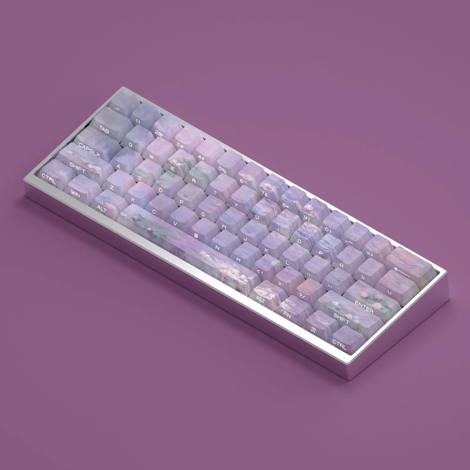 Wenshao Sleeping Lotus side-carved translucent PBT keycap set with 130 keys for mechanical keyboards.