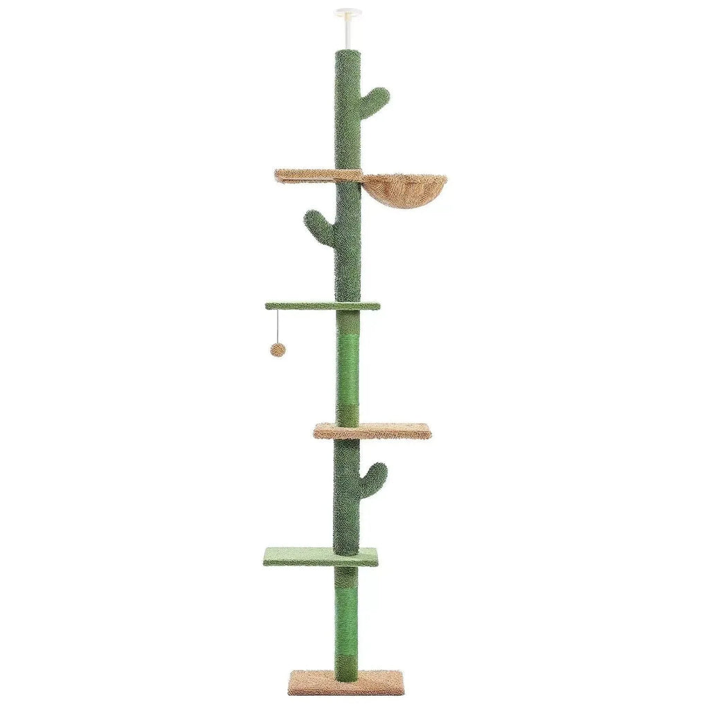 Tall solid wood cat climbing frame with integrated scratch board and built-in cat nest