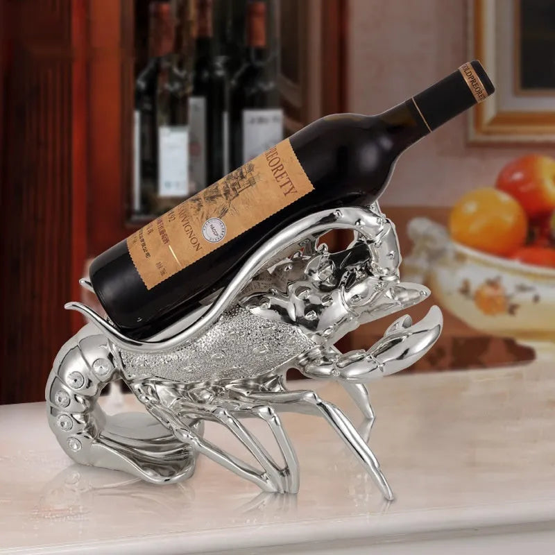Lobster shaped wine rack in rose gold or elegant silver metallic finish