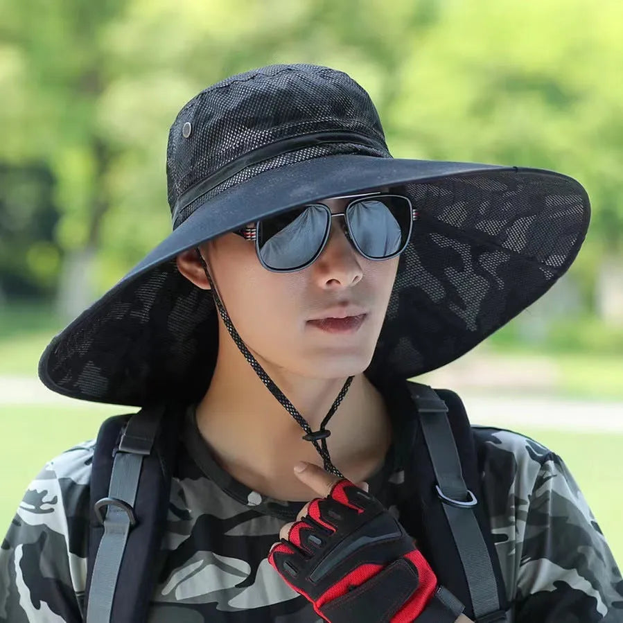 Outdoor men's fisherman mountaineering sun hat with cotton fabric and 11cm brim