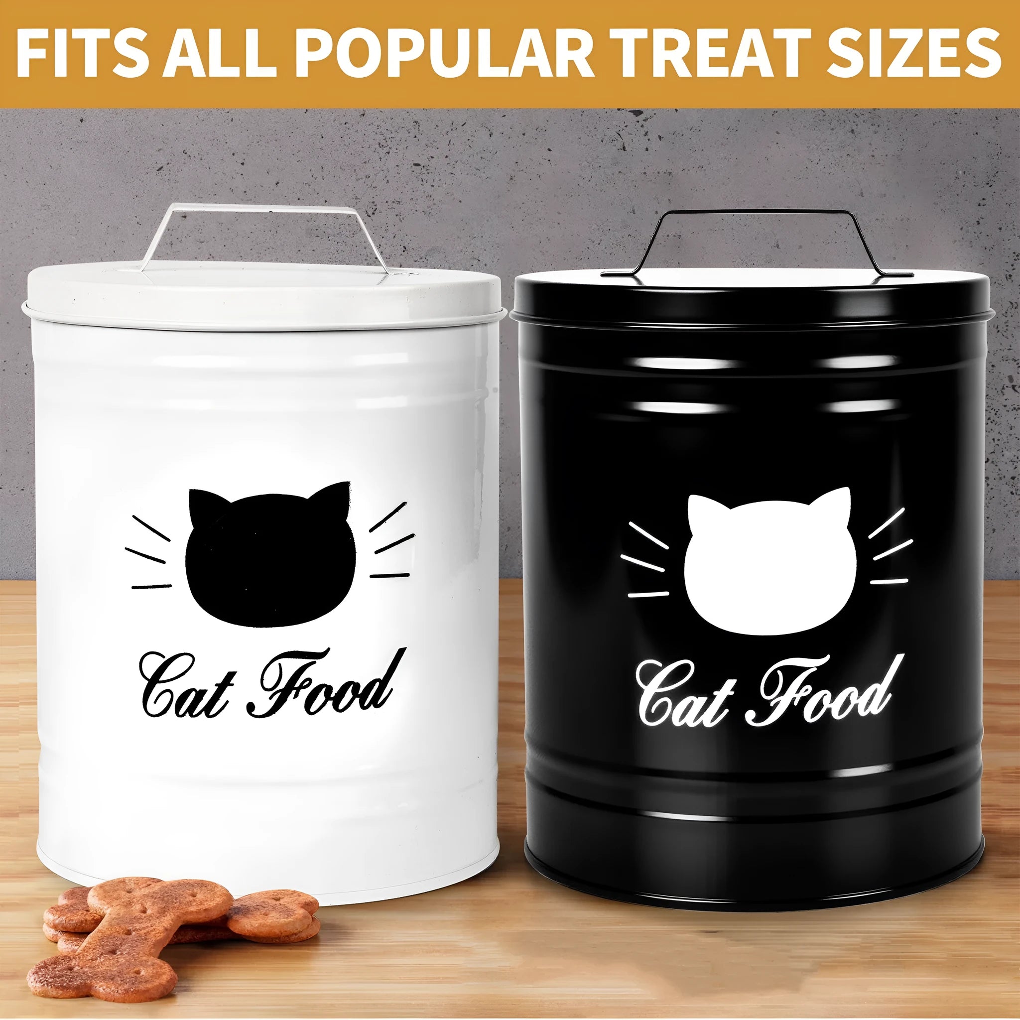 Round black and white iron sheet storage cans with separate inner boxes for kitchen organisation