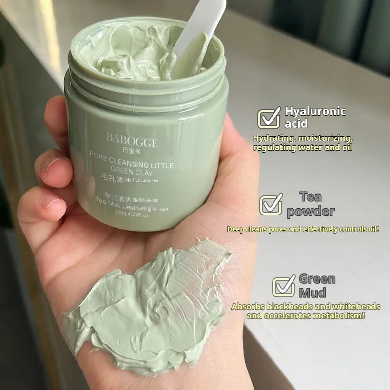 Tea mud cleansing facial mask in a daub-type applicator, 120g, for universal skin types.