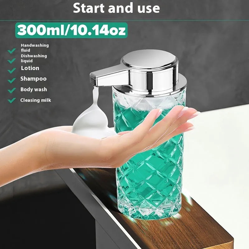 Automatic intelligent charging soap dispenser with plated silver shell and Type-C port.