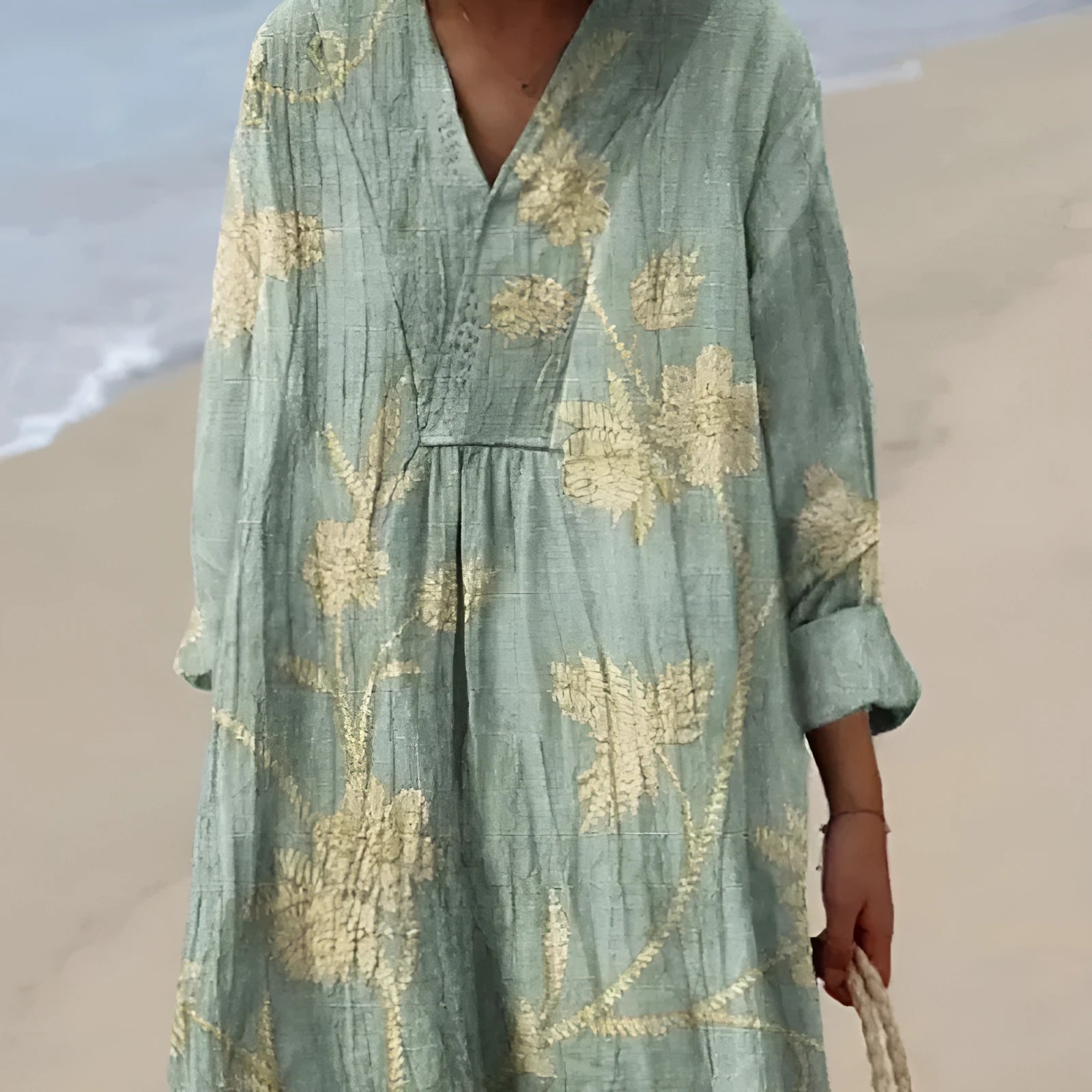 Floral 3D printed shirt dress with wide waist and long skirt in Japanese Korean casual style