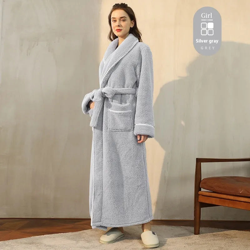 Thickened winter flannel bathrobe in Angola red available in plus sizes M, XL, XXXL