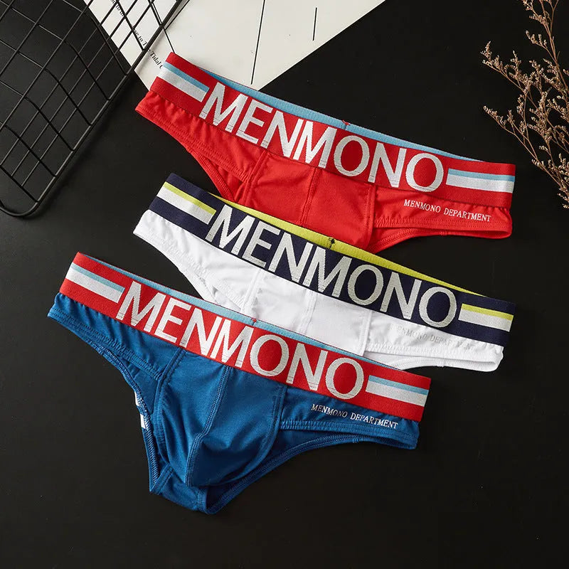 Men's cotton low waist bikini underpants in two-tone solid colour pattern, pack of 2, size M to XXL