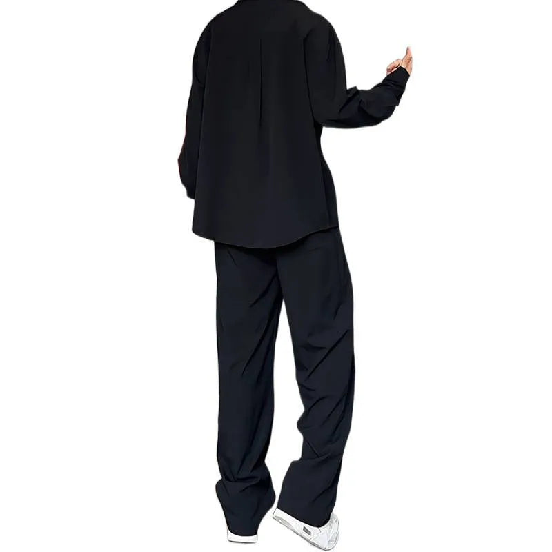 Men's black slim fit polo shirt and trousers two-piece casual set for autumn wear