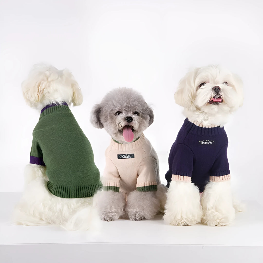 British style two-leg pet sweater for dogs and cats in wool blend, shown in Crown Blue.