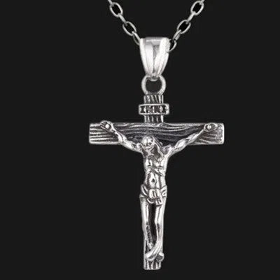 Easter Jesus cross necklace on titanium steel alloy chain, gold finish with cross chain, vintage geometry pendant