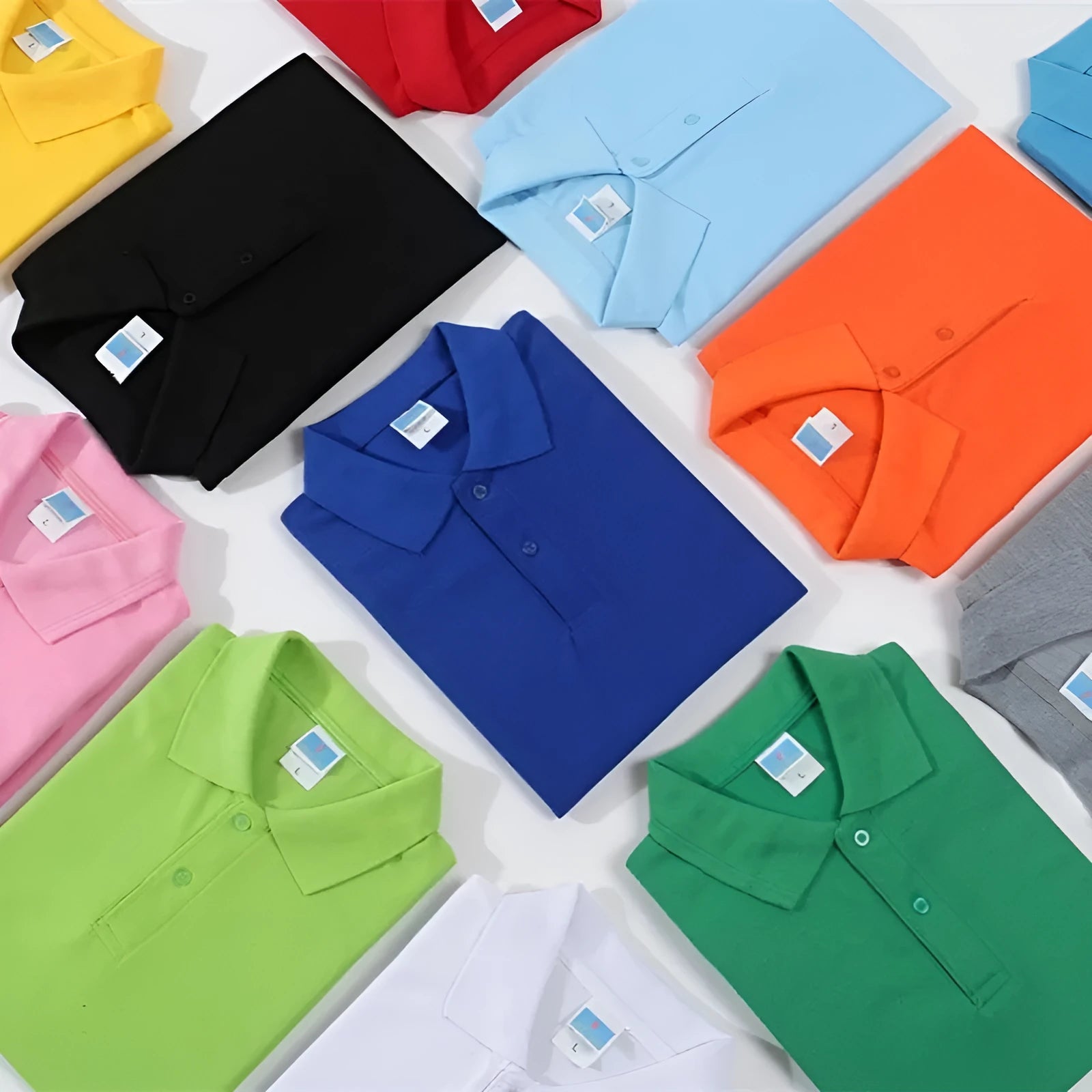Short-sleeved straight-cut cotton pullover work shirt on a hanger, shown in a solid colour for embroidery.