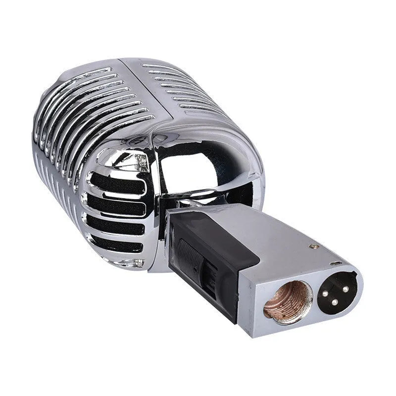 Retro metal wired microphone in black or silver with cardioid pickup pattern