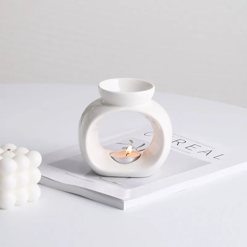 White ceramic retro Nordic aromatherapy stove ornament with anti-dry burning design