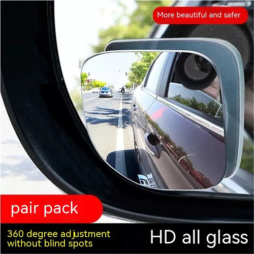 Pair of white fan-shaped car blind spot mirrors with 360-degree adjustable mounting