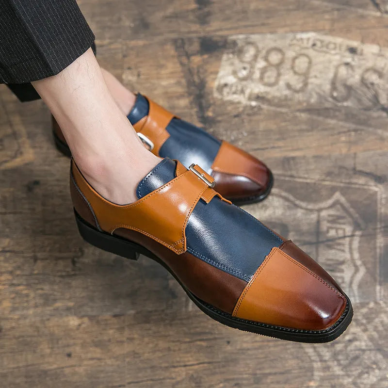 Men's British retro style buckle casual shoes with tall crown upper in microfiber material