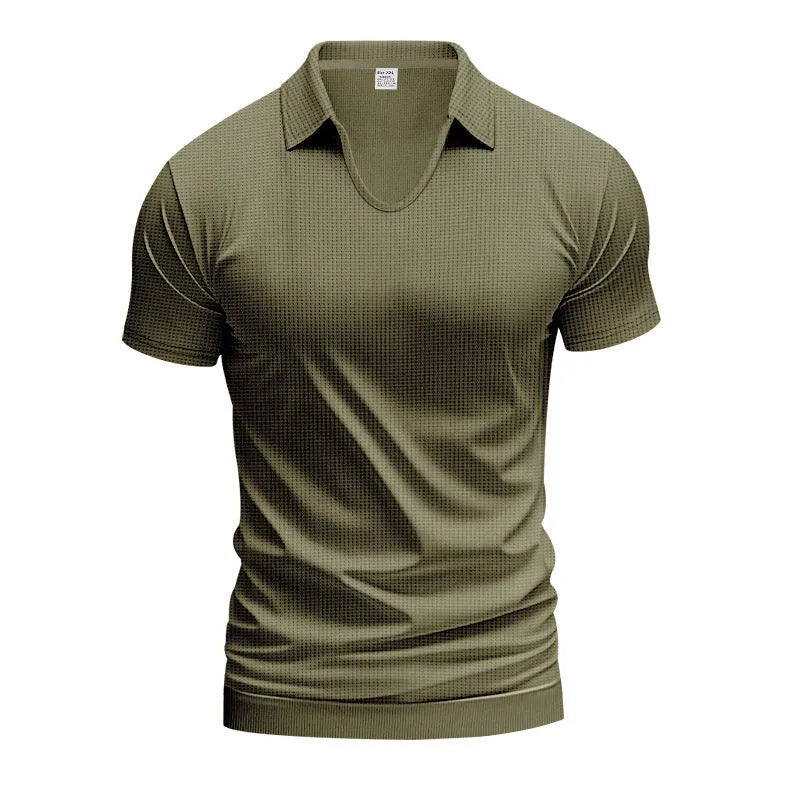 Men's loose fit V-neck short sleeve t-shirt in light blue cotton blend fabric