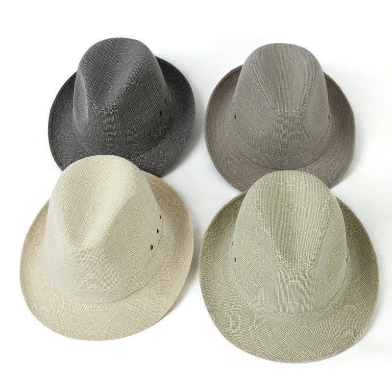 A thickened suit material fedora hat for men shown in a grey colour variant.