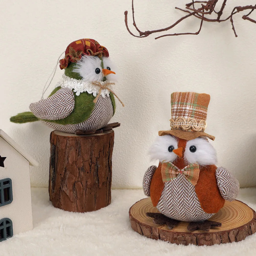 Green and orange owl harvest bird pendant ornament made from polyester cloth for Thanksgiving decorations