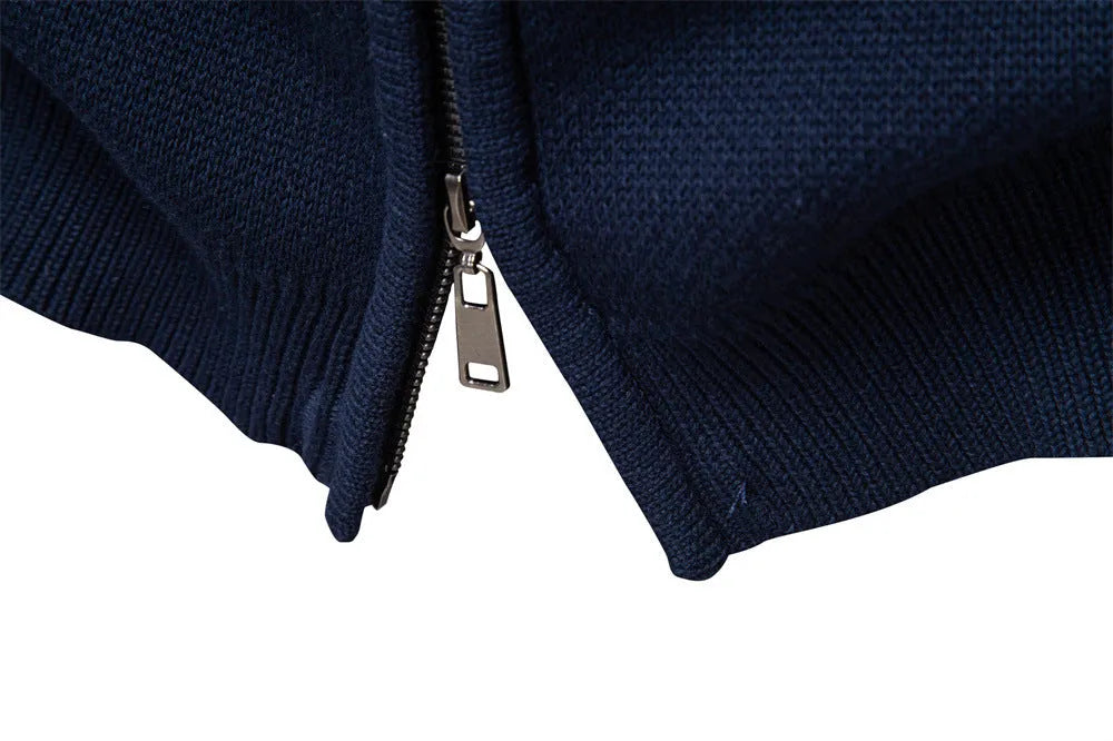 Men's cotton zipper knitted jacket in slim fit, army green colour, shown front view