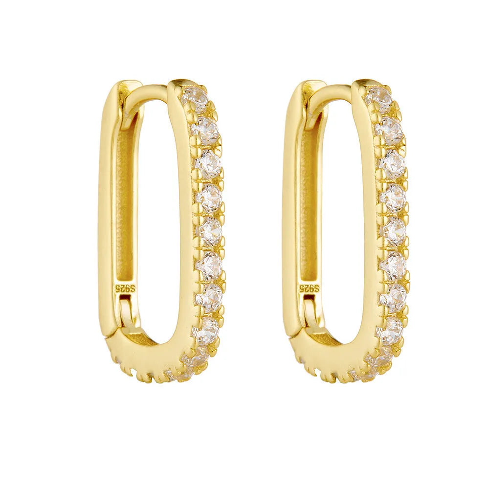 Sterling silver oval zircon geometric ear clip earrings in yellow and white options
