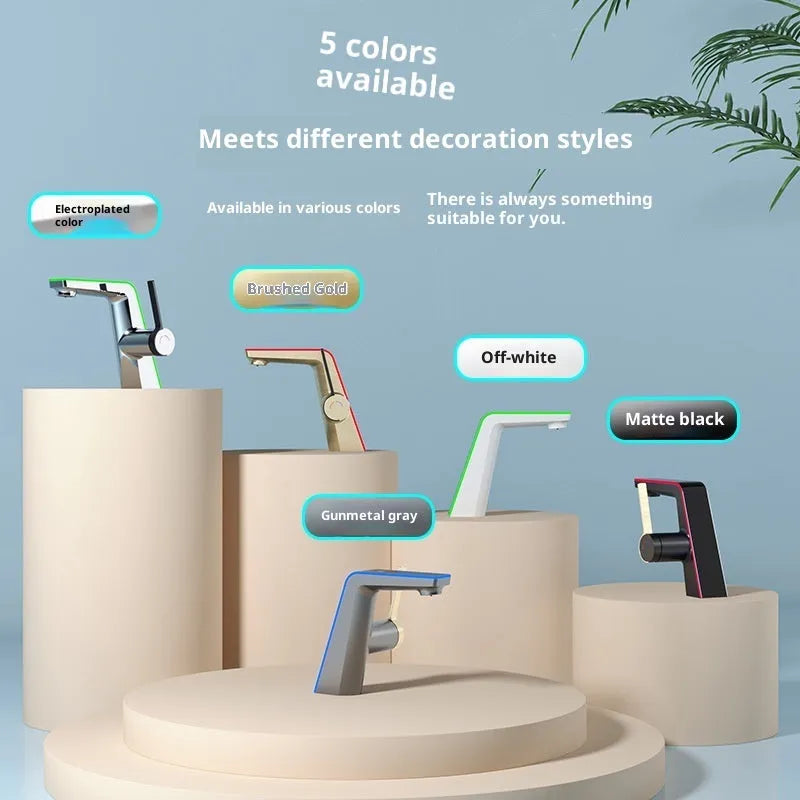 Intelligent digital display basin faucet with tropical ambience light in gun gray zinc alloy with 80cm inlet pipe