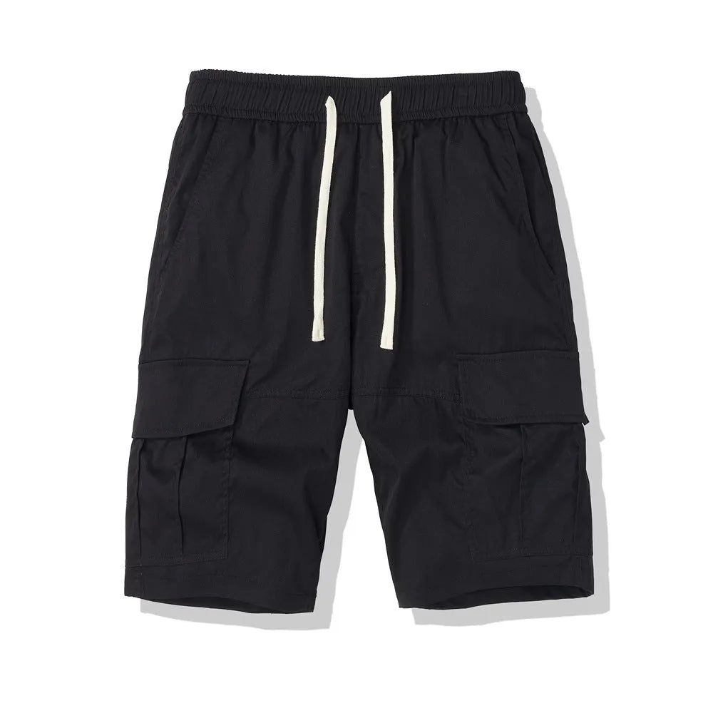 Men's multi-pocket loose cropped trousers in polyester for outdoor summer wear