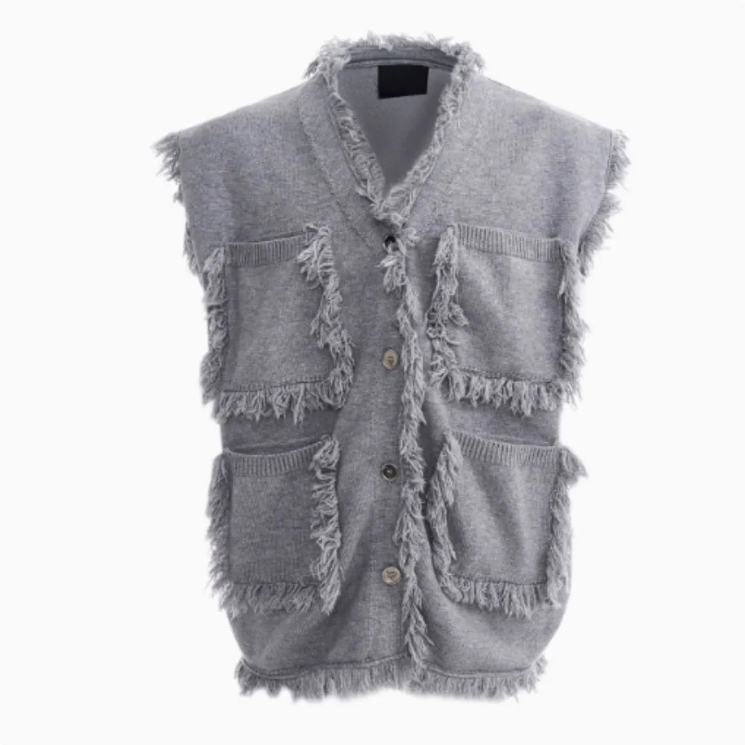 Men's special-interest design V-neck sweater vest coat in autumn Korean style, blue, front view