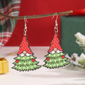 Wooden Christmas earrings with printed tree and snowman designs