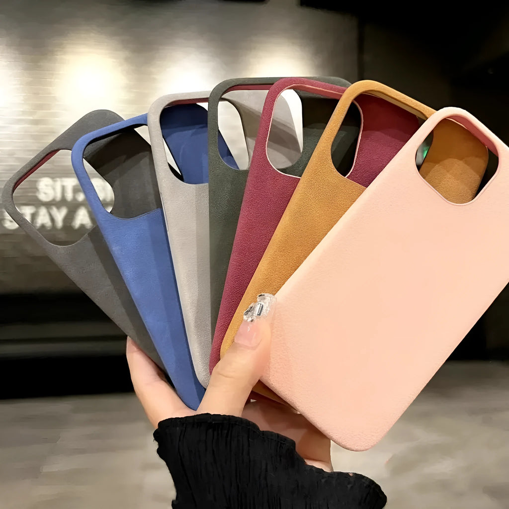 New high-grade solid colour suede phone case with frosted finish for iPhone models