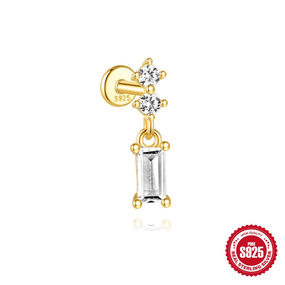 S925 sterling silver water drop shaped earring with a flat spiral puncture pattern, in a gold tone finish.