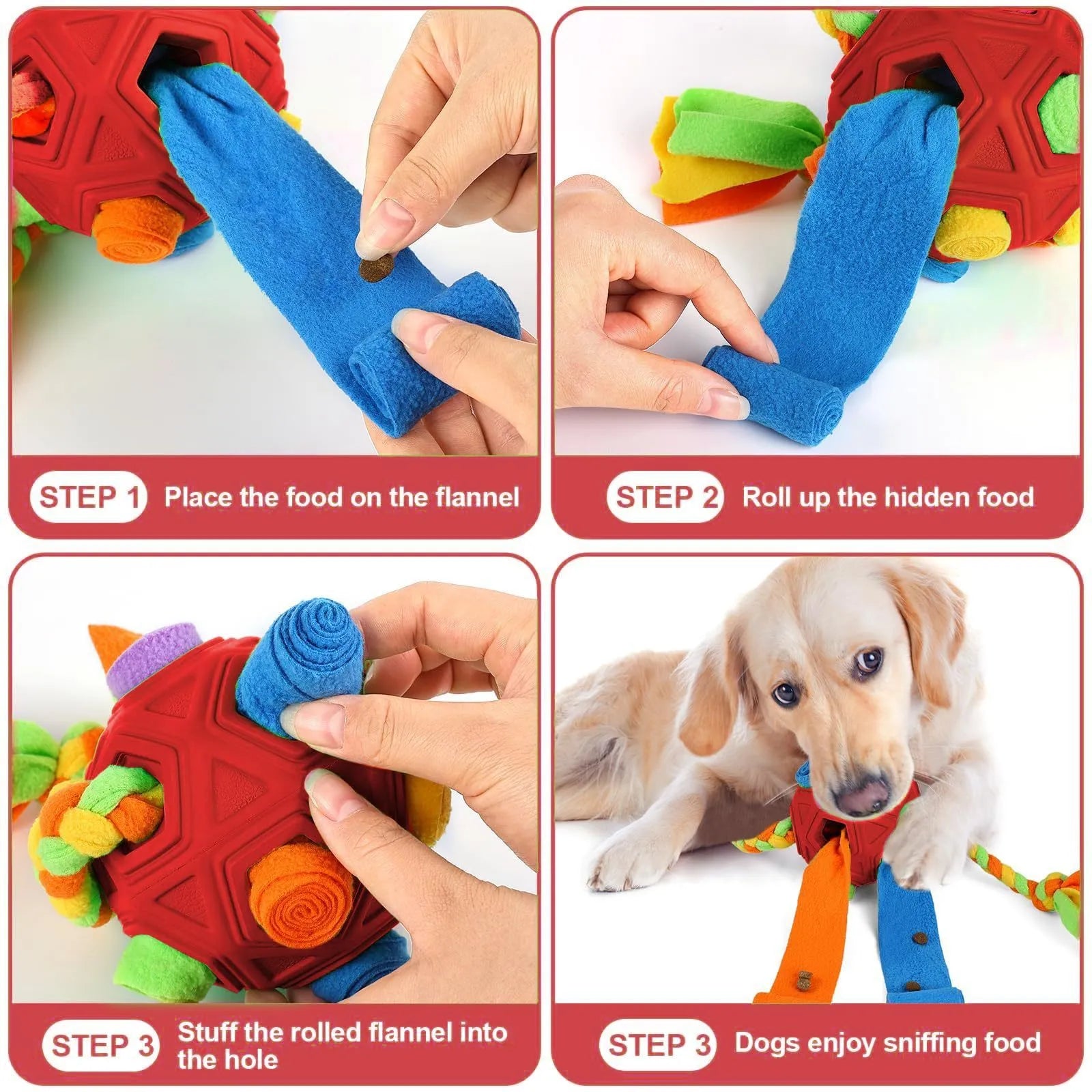TPE sniffing ball dog puzzle toy showing textured surface with openings for treat dispensing
