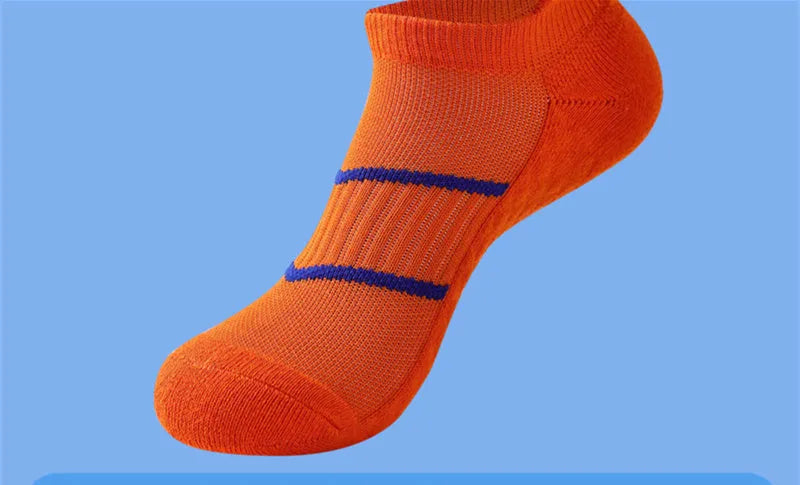 Men's towel bottom sports solid colour socks for running in black, white, gray, pink, mint green, orange, and fluorescent green