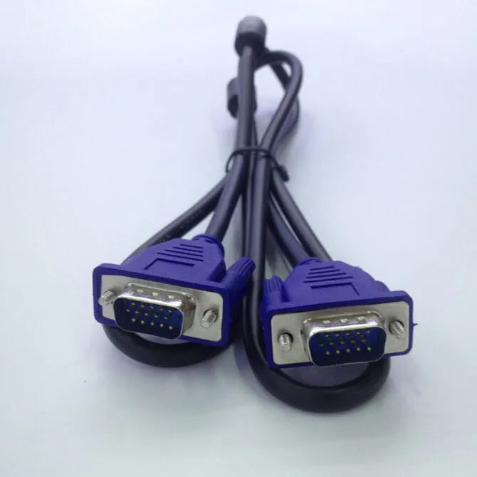 Black VGA cable with blue connector moulding and nickel-plated terminals, 1.5 metres long