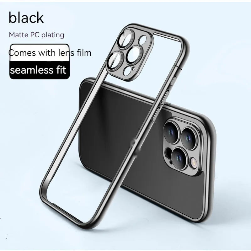 Matte plating frame phone case for Apple iPhone in Titanium Gray with glass lens protector